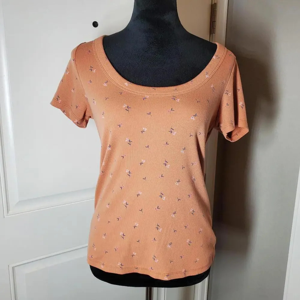 Old Navy Ribbed Floral Casual Boho Tee Shirt Top Size Large